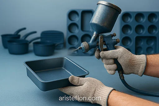 پاشش تخصصی پوشش نچسب تفلون بر روی قطعات خوراکی